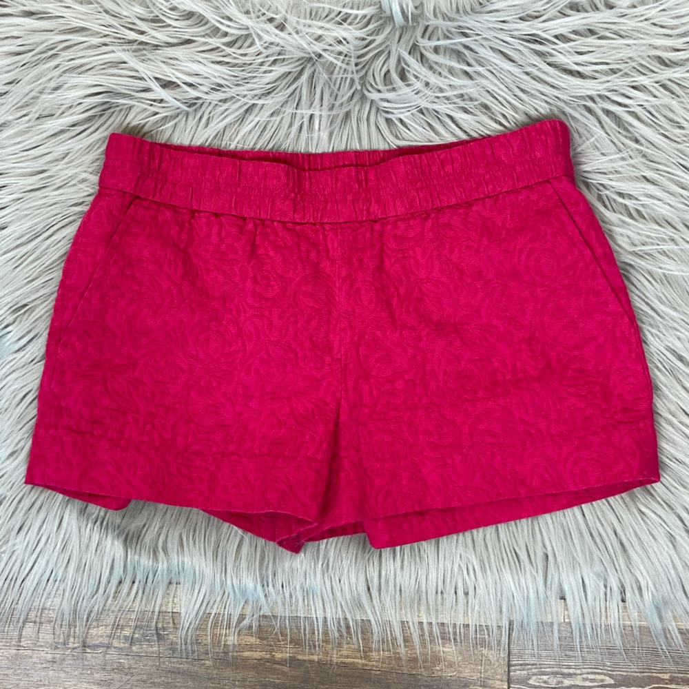 J. Crew Women's Jacquard Pull On Shorts Size 6 Pink Textured Side Pockets Cotton